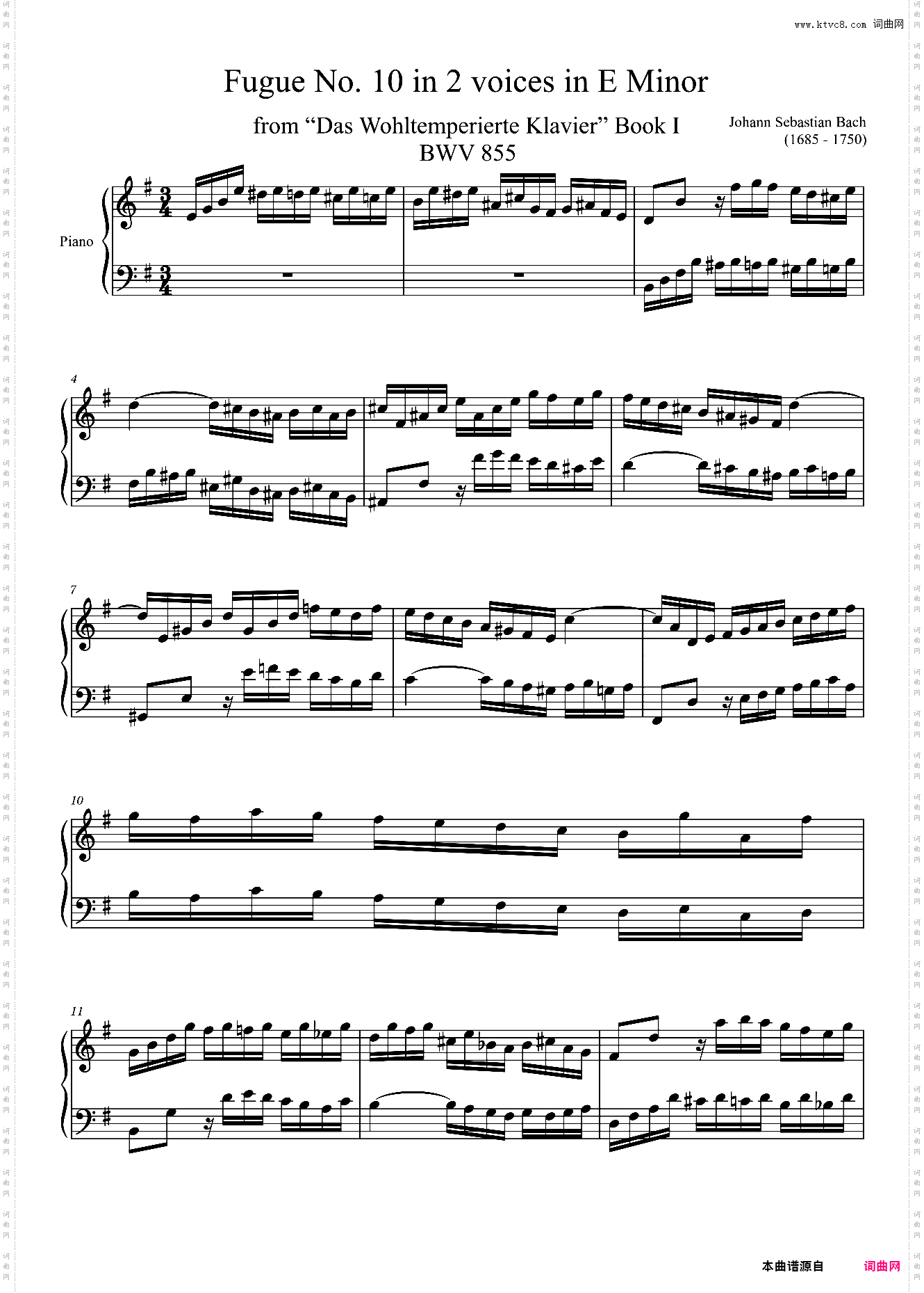 Fugue No· 10 BWV 855 in E Minor