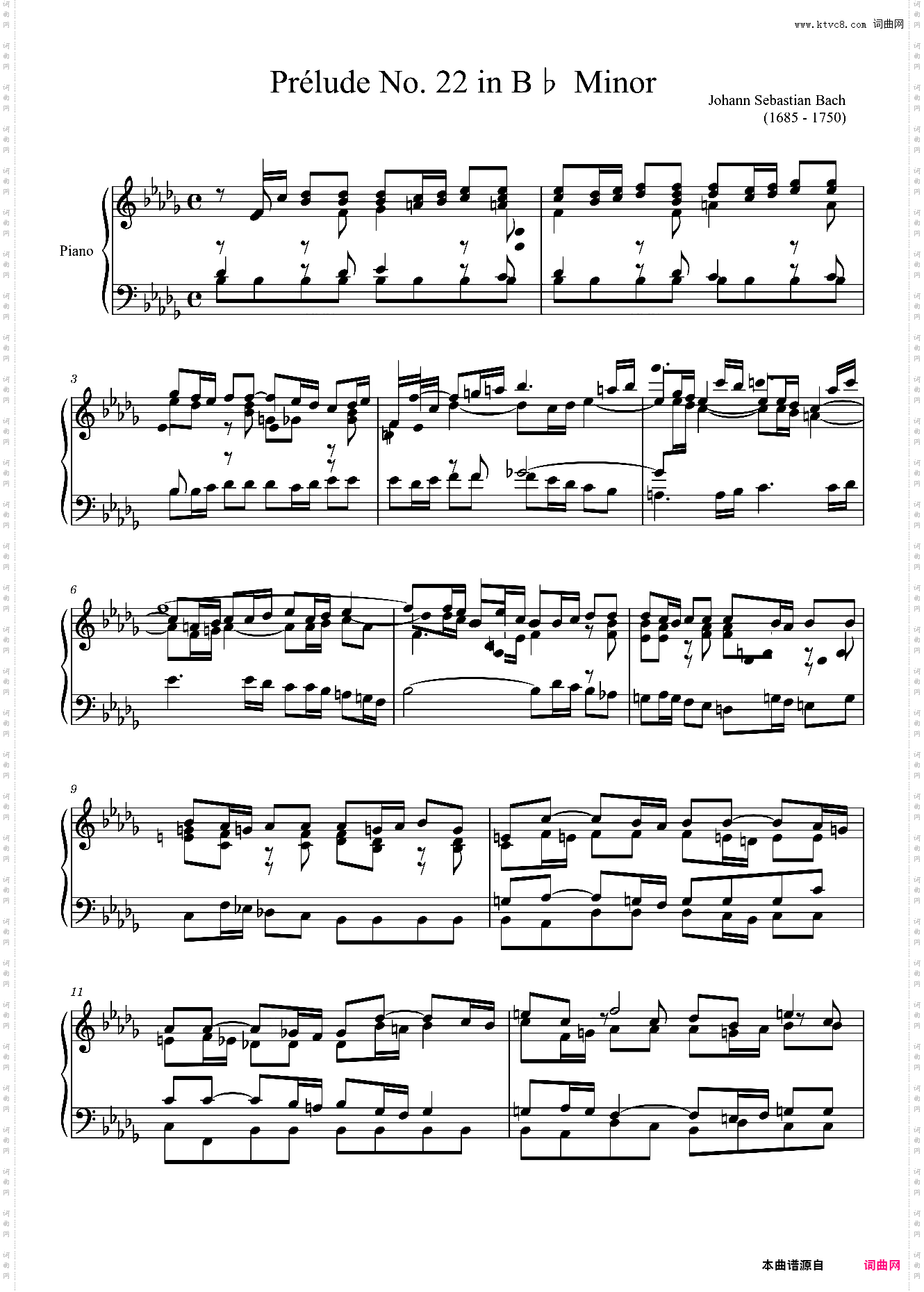 Prélude No· 22 BWV 867 in B? Minor