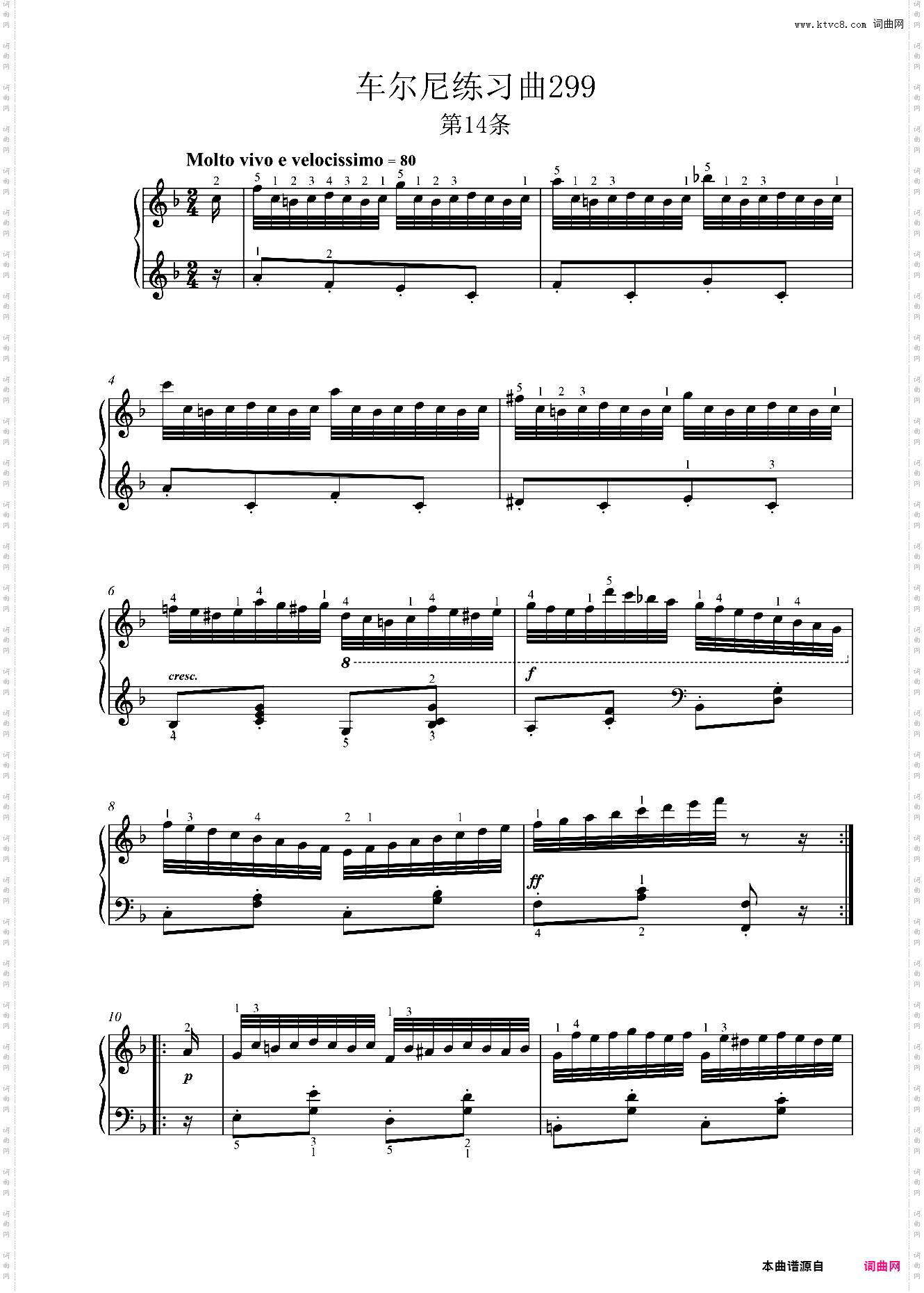 车尔尼299，No14