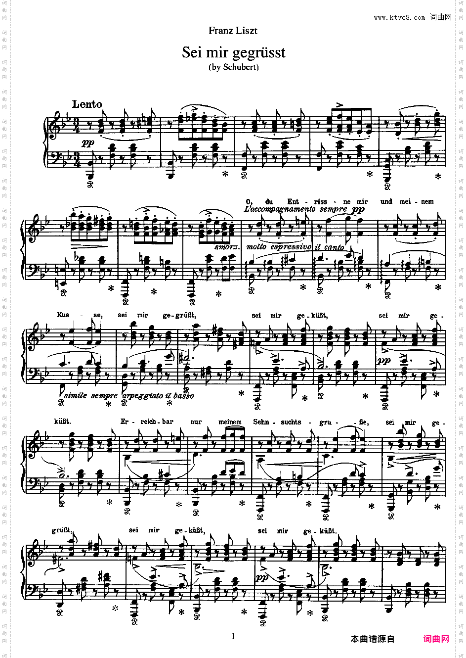 改编舒伯特12首歌曲 12 Lieder S·558我的问候 Sei mir gegrüsst D·741