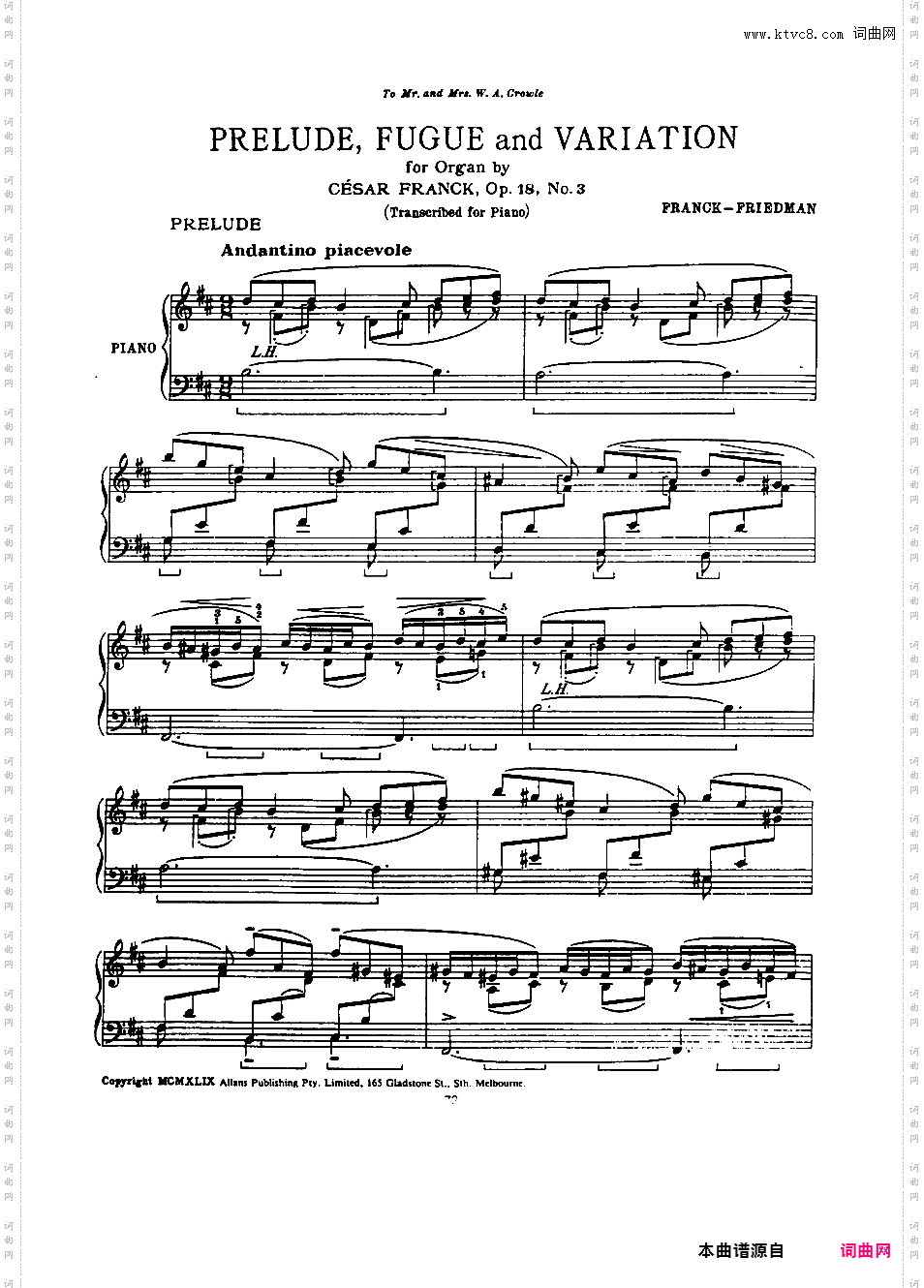 Friedman 改编曲集Franck-Friedman op18 Prelude, Fugue et Variation