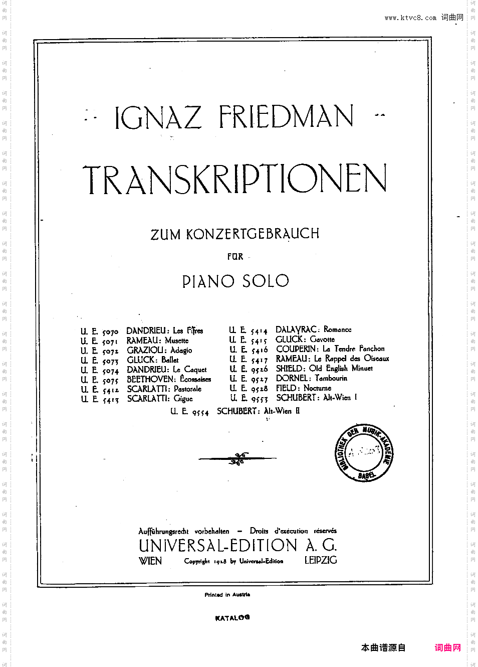 Friedman 改编曲集Schubert-Friedman Alt Wien