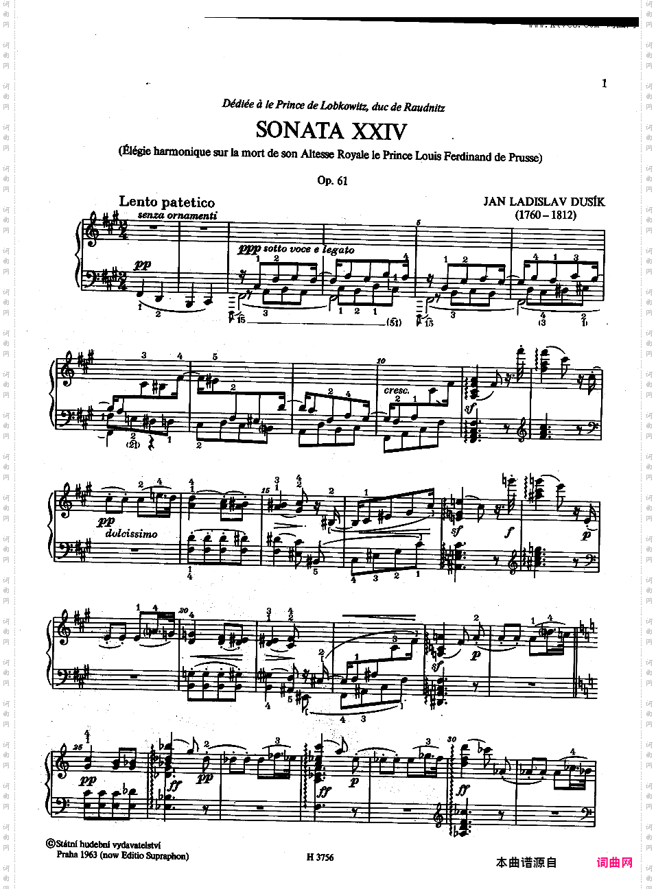 奏鸣曲集Dussek op61 Sonate #24 in f# — Elegie harmonique