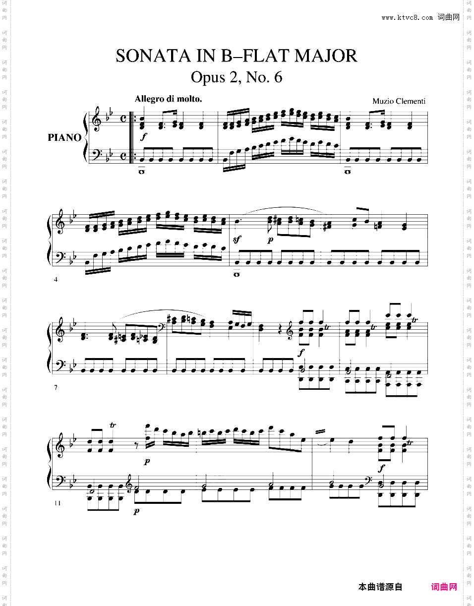 奏鸣曲集Clementi op02n6 Sonata in Bb