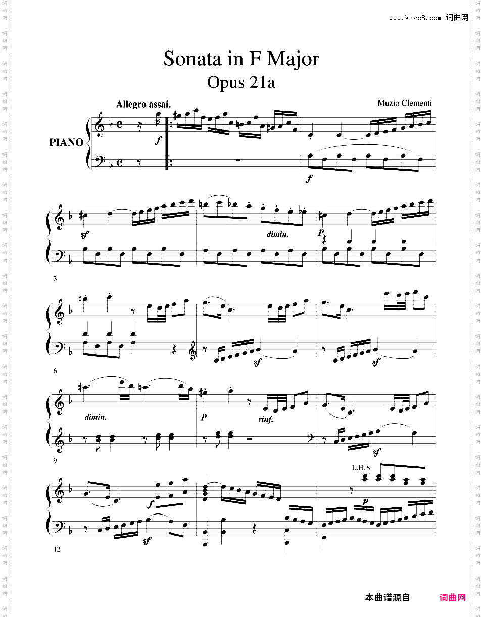 奏鸣曲集Clementi op21a Sonata in F