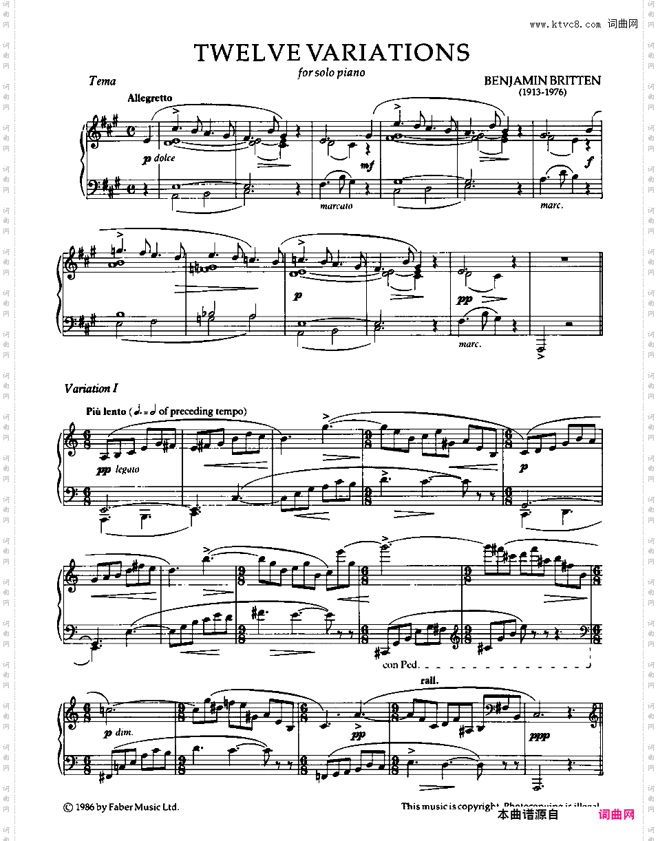 为钢琴而作的变奏曲 12 Variations on a Theme