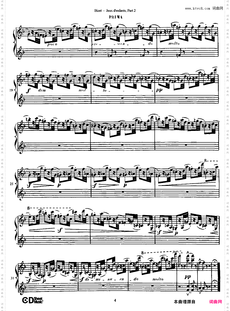儿童游戏 Jeux d'enfants - 四手联弹Bizet op22 Jeux d'Enfants, part 2 duet