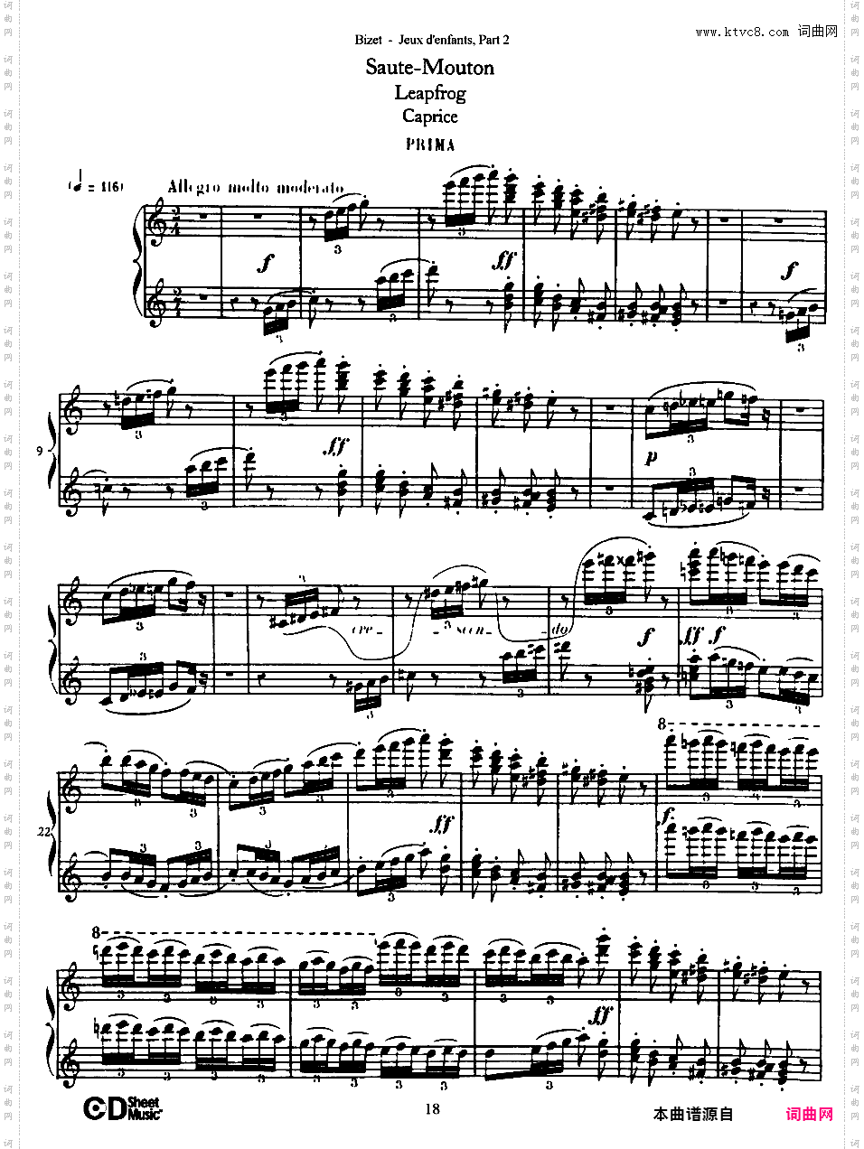 儿童游戏 Jeux d'enfants - 四手联弹Bizet op22 Jeux d'Enfants, part 2 duet