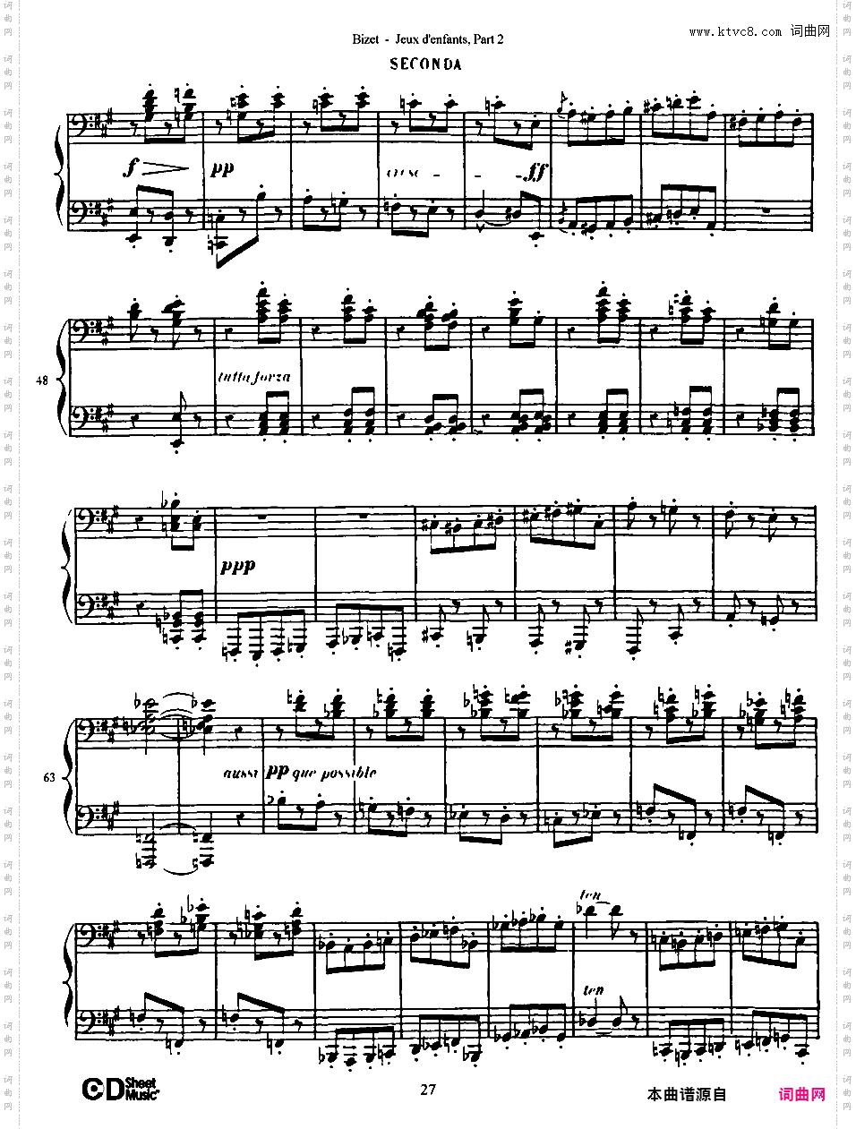 儿童游戏 Jeux d'enfants - 四手联弹Bizet op22 Jeux d'Enfants, part 2 duet