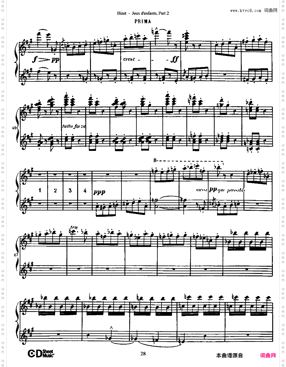 儿童游戏 Jeux d'enfants - 四手联弹Bizet op22 Jeux d'Enfants, part 2 duet