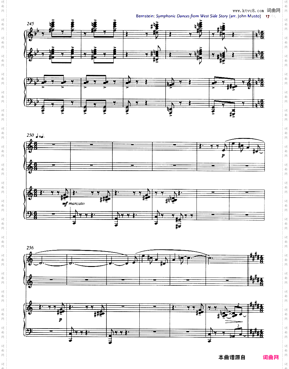 交响舞曲 Symphonic Dances - 选自音乐剧《西城故事》Bernstein-Musto Symphonic Dances from 'West Side Story' two pianos