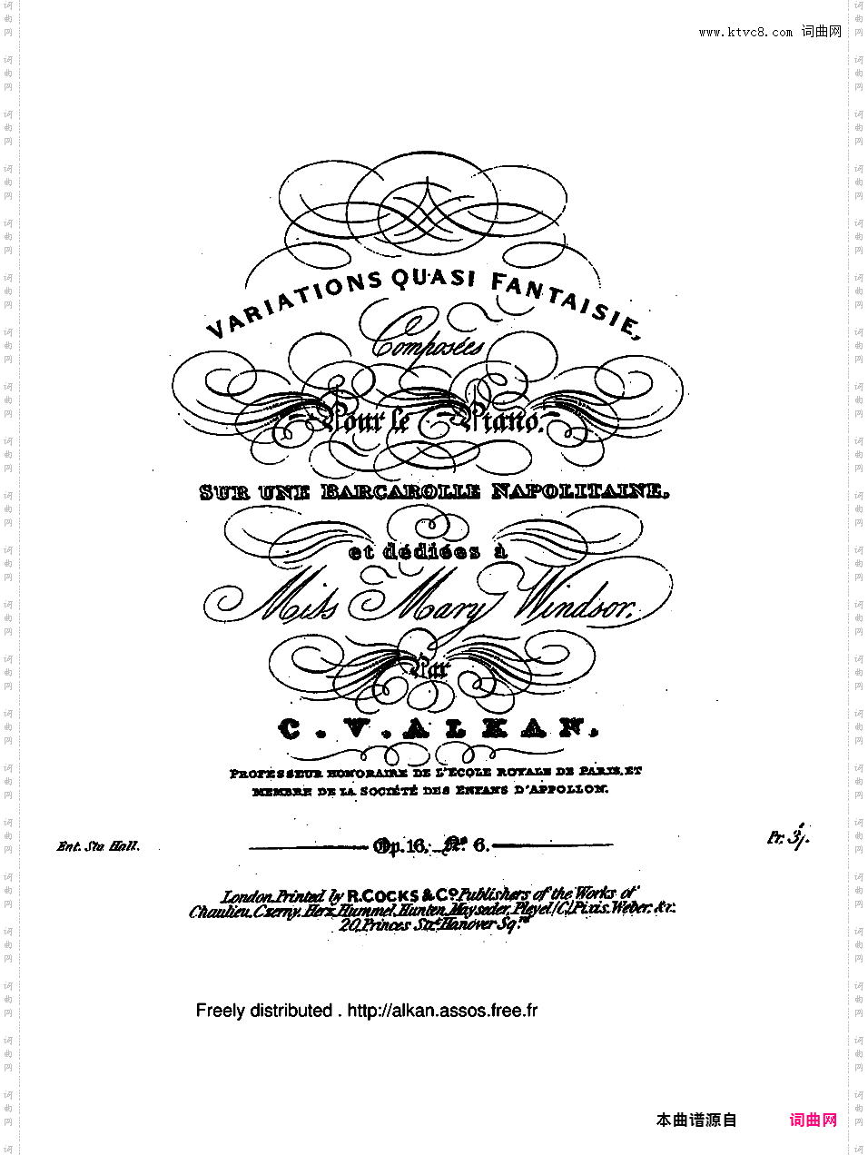 3首变奏曲 3 Variations Op·16 No·4-6Alkan op16 6 Barcarolle napolitaine