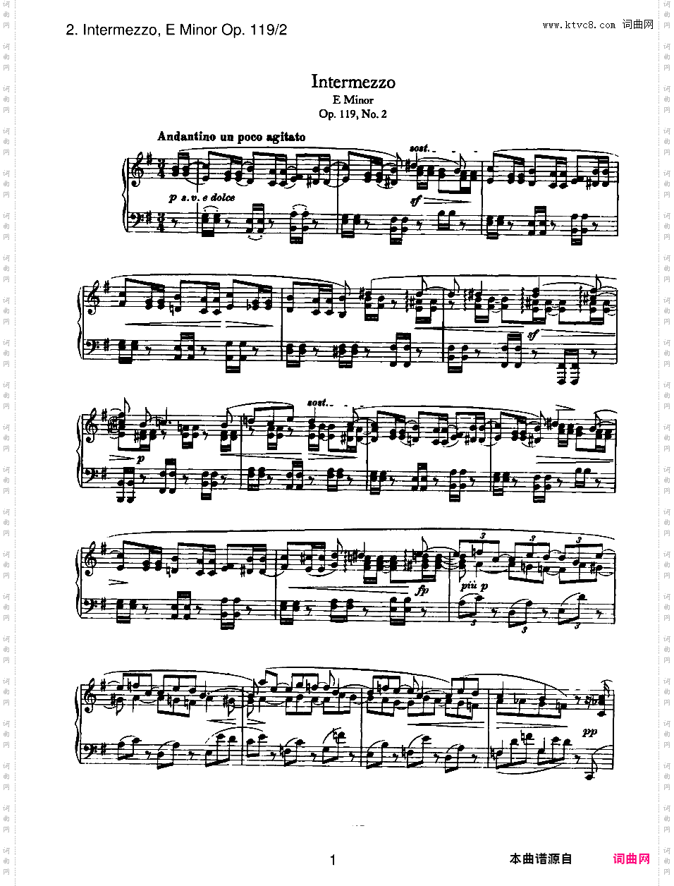 4首钢琴曲 4 Piano Pieces Op·119Brahms op119n2 Intermezzo in e