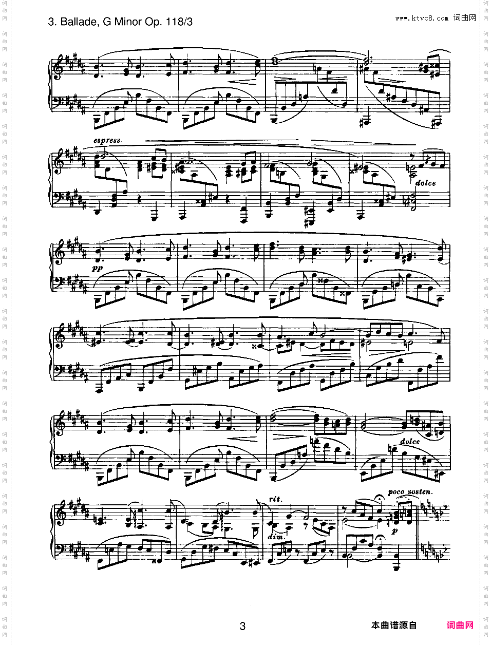 6首钢琴曲 6 Piano Pieces Op·118Brahms op118n3 Ballade in g