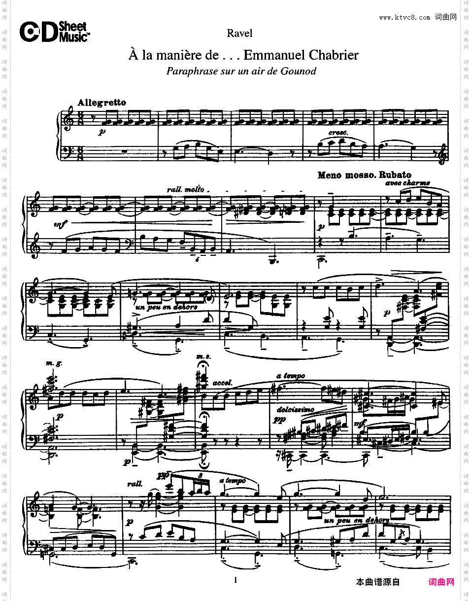 两首风格模仿作品Ravel 1912 A la maniere de···Chabrier