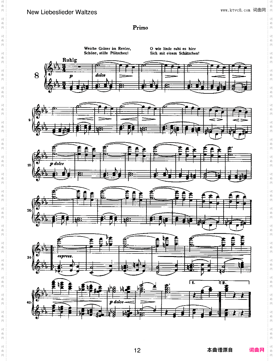 新爱之歌圆舞曲 New Liebeslieder Waltzes Op·65四手联弹版