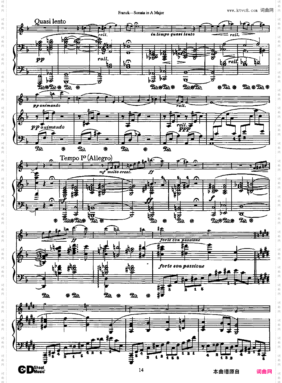 A大调小提琴奏鸣曲 Sonata in A Major for violin and piano