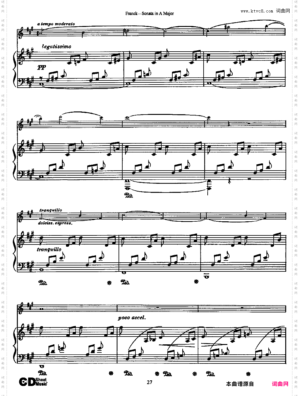 A大调小提琴奏鸣曲 Sonata in A Major for violin and piano