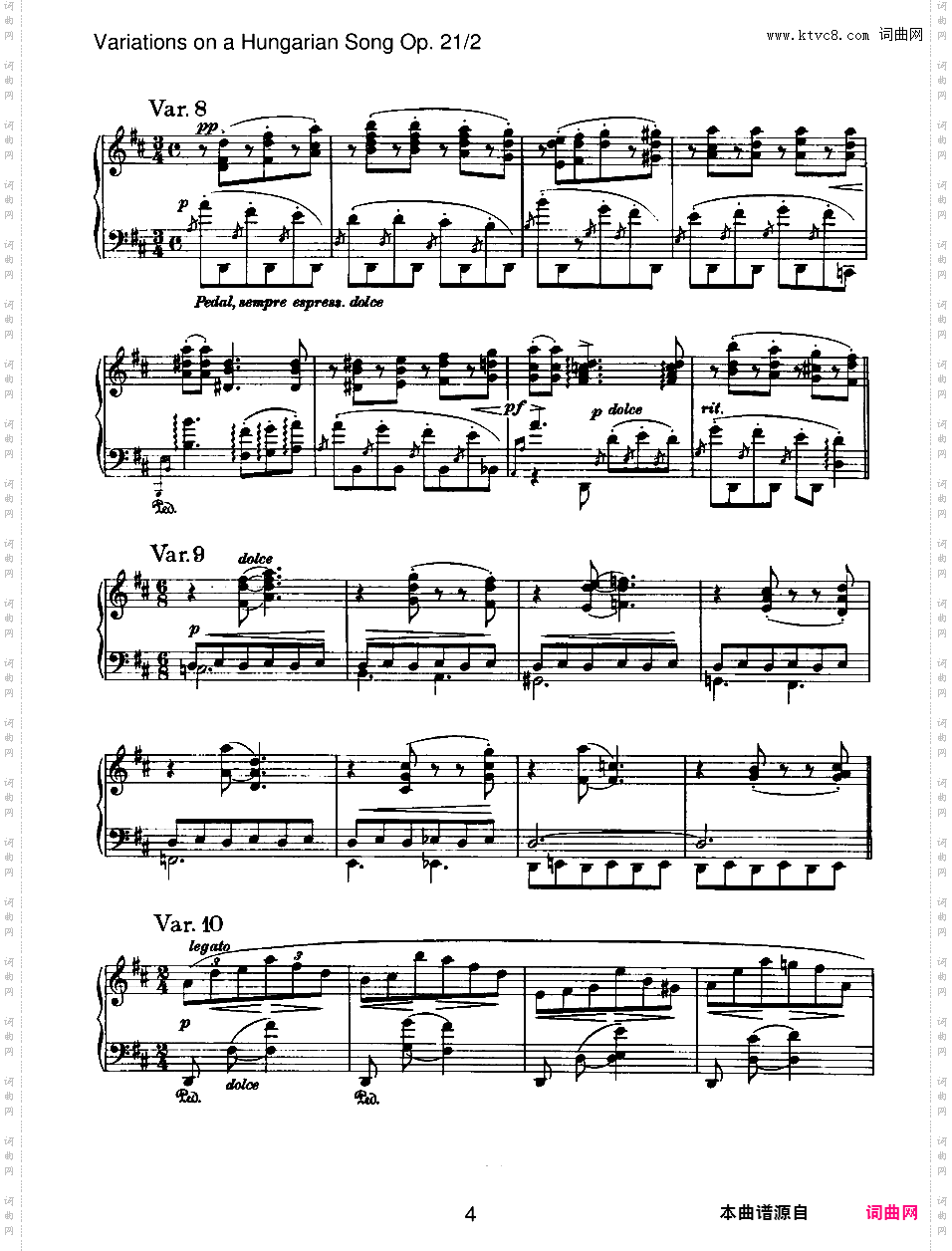 匈牙利主题变奏曲 Variations on a Hungarian Song Op·21-2