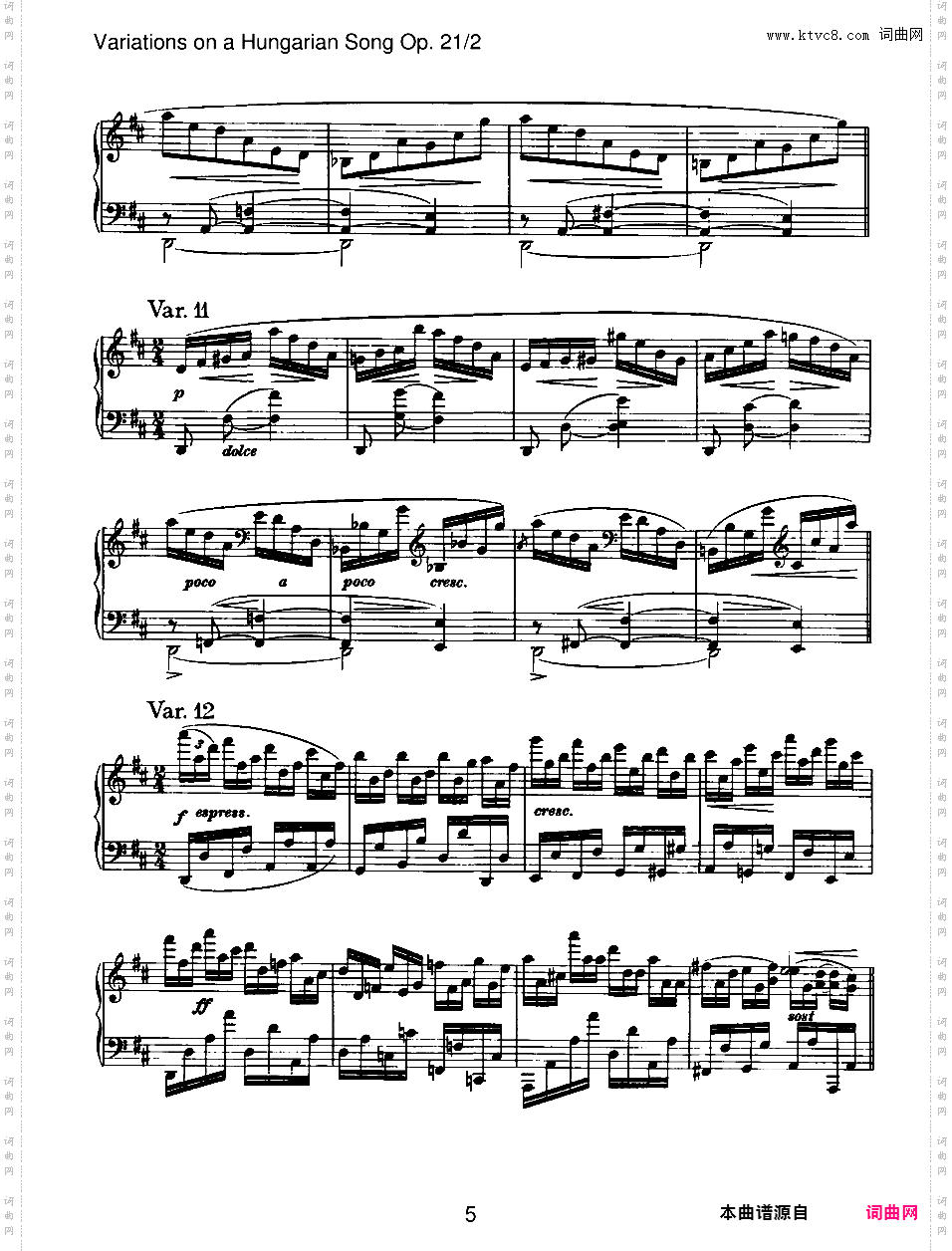 匈牙利主题变奏曲 Variations on a Hungarian Song Op·21-2