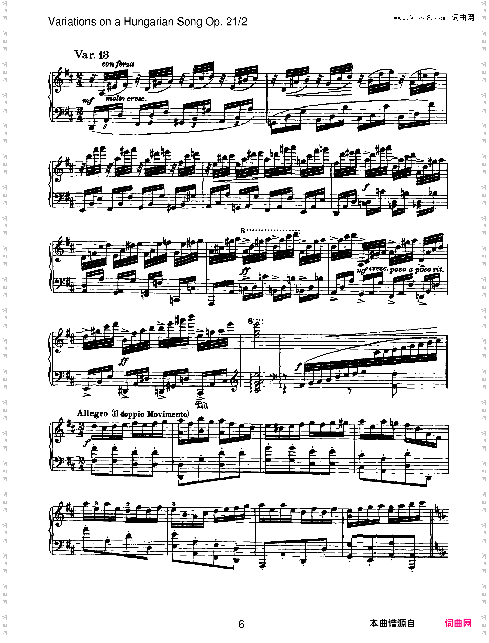 匈牙利主题变奏曲 Variations on a Hungarian Song Op·21-2