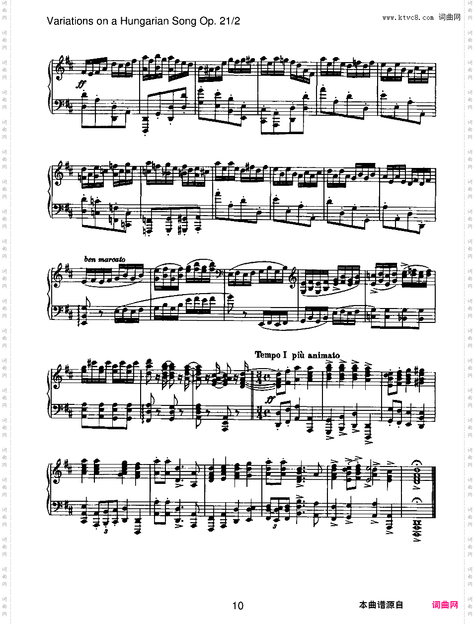 匈牙利主题变奏曲 Variations on a Hungarian Song Op·21-2