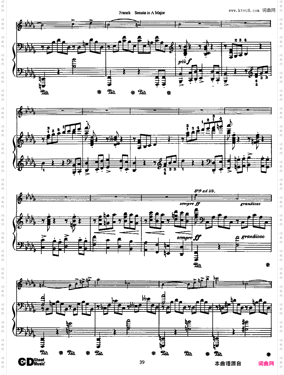 A大调小提琴奏鸣曲 Sonata in A Major for violin and piano