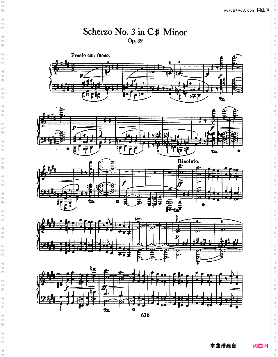 升c小调第三谐谑曲 Op·39Chopin op39 Scherzo #3 in c#版本二