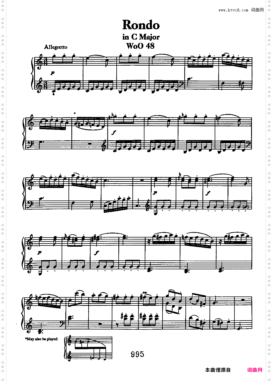 C大调回旋曲 Rondo in C Major WoO 48