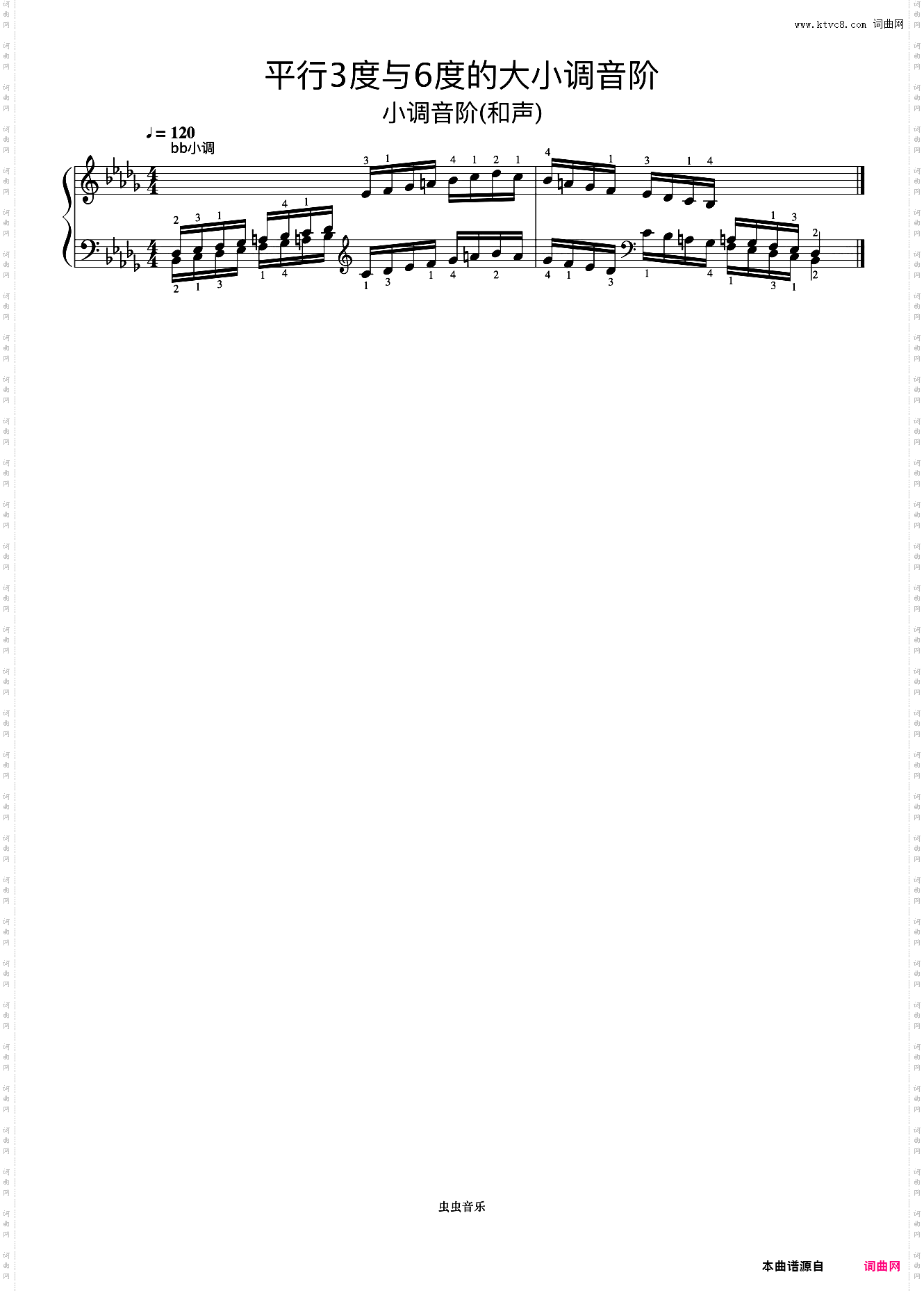 平行3度与6度的大小调音阶22-1《什密特钢琴手指练习》