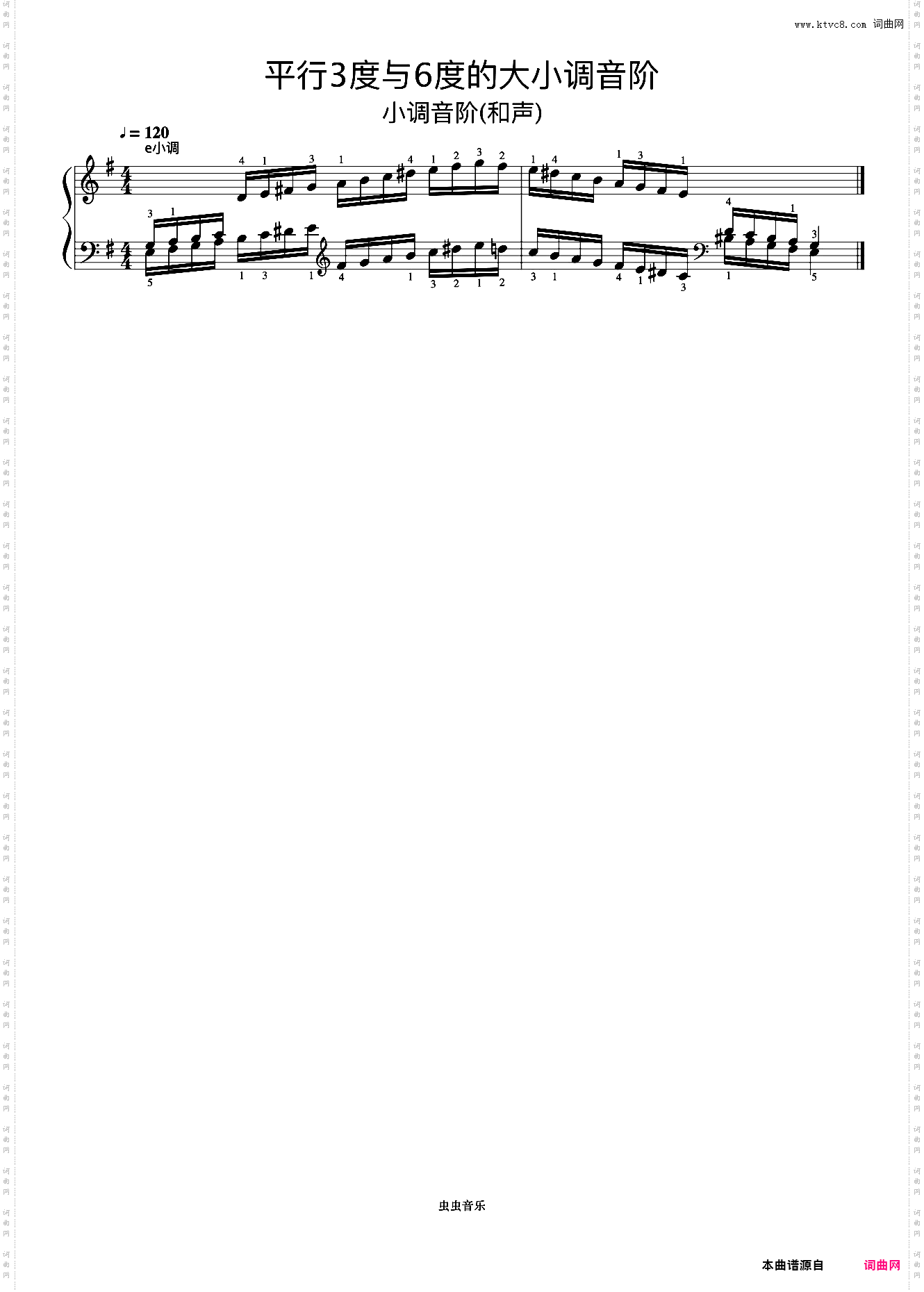 平行3度与6度的大小调音阶15-1《什密特钢琴手指练习》