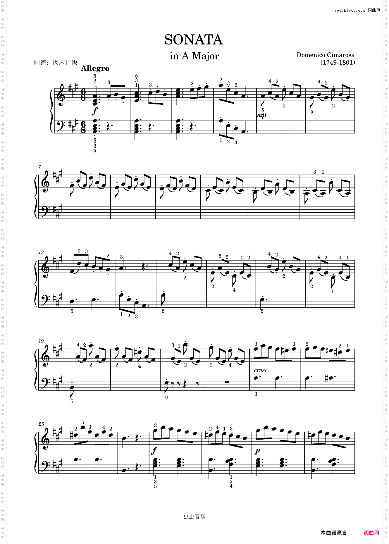A大调小奏鸣曲SONATA-多梅尼科·契玛罗萨Domenico Cimarosa