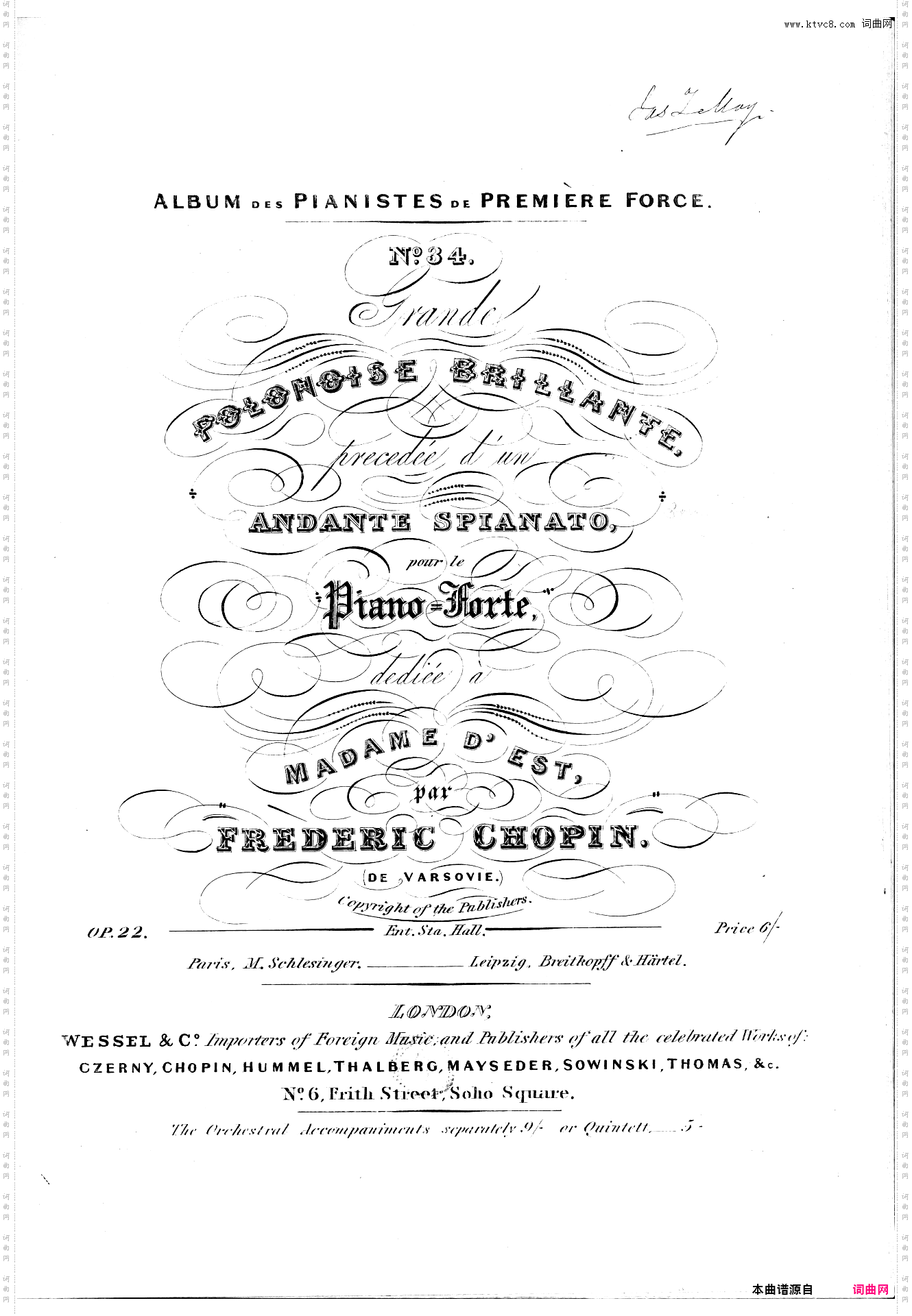 Grande Polonaise Brillante in E-flat major, Op· 22降E大调平静的行板与华丽的大波兰舞曲,作品22