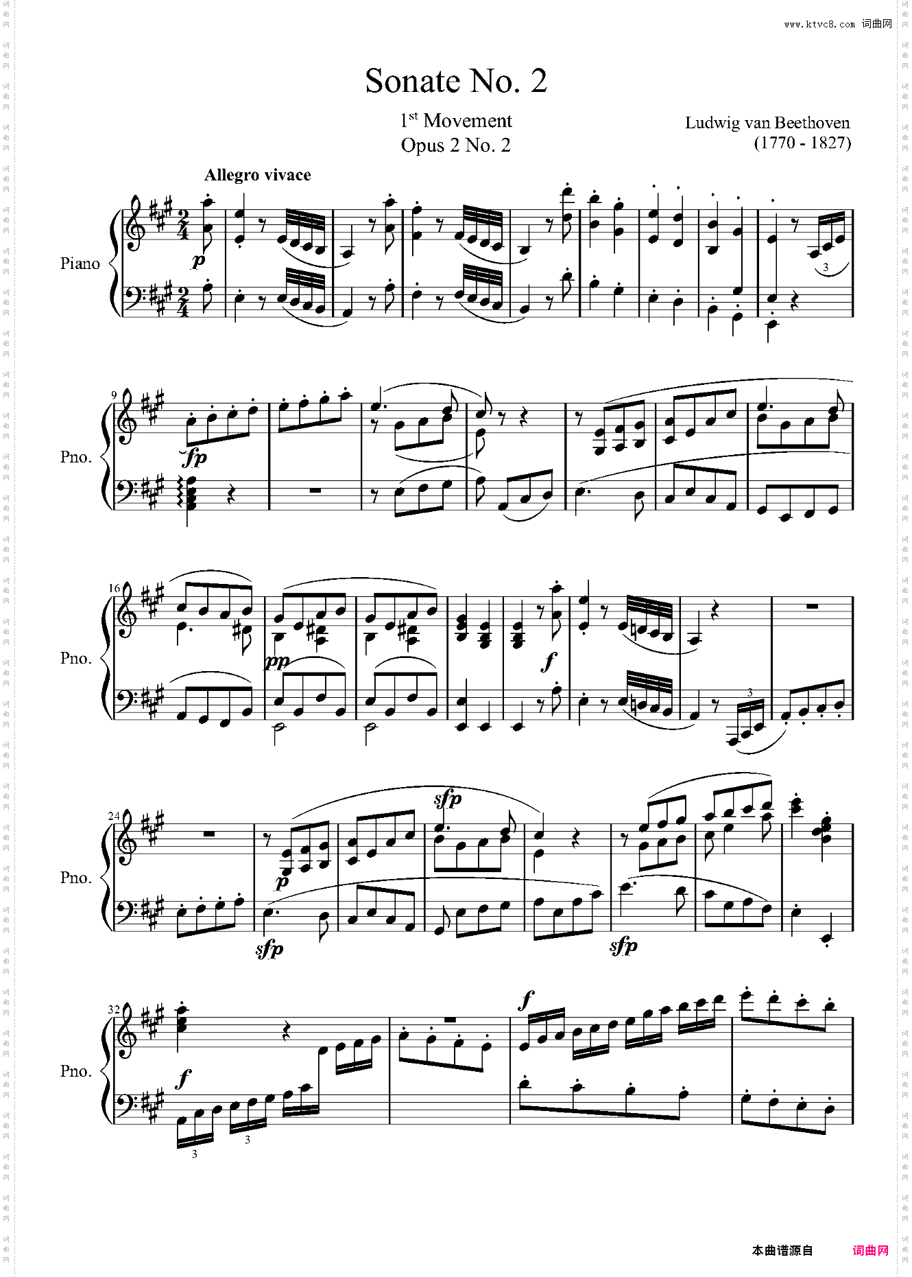 贝多芬第二钢琴奏鸣曲第一乐章——Op·2-No·2