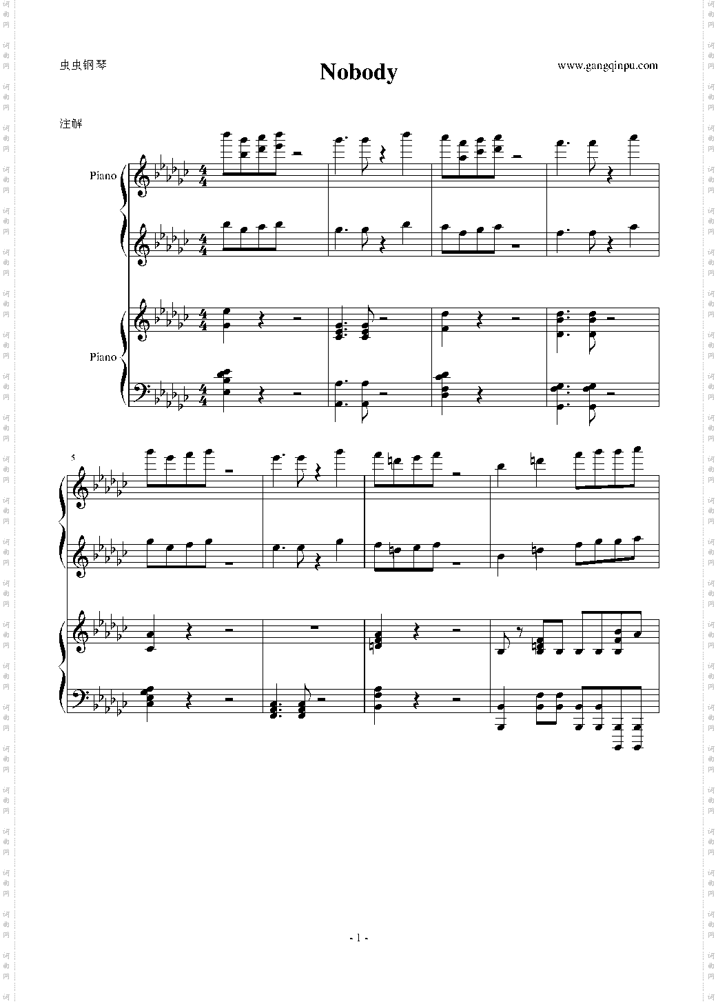 Nobody 双钢琴版
