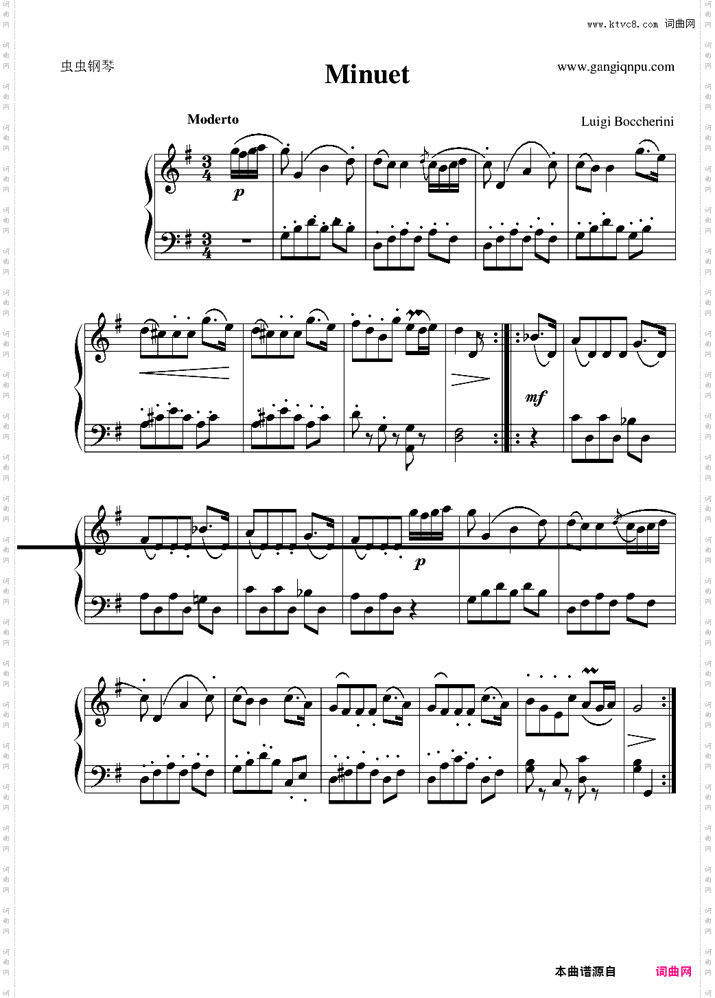小步舞曲 博凯里尼 钢琴独奏简易版