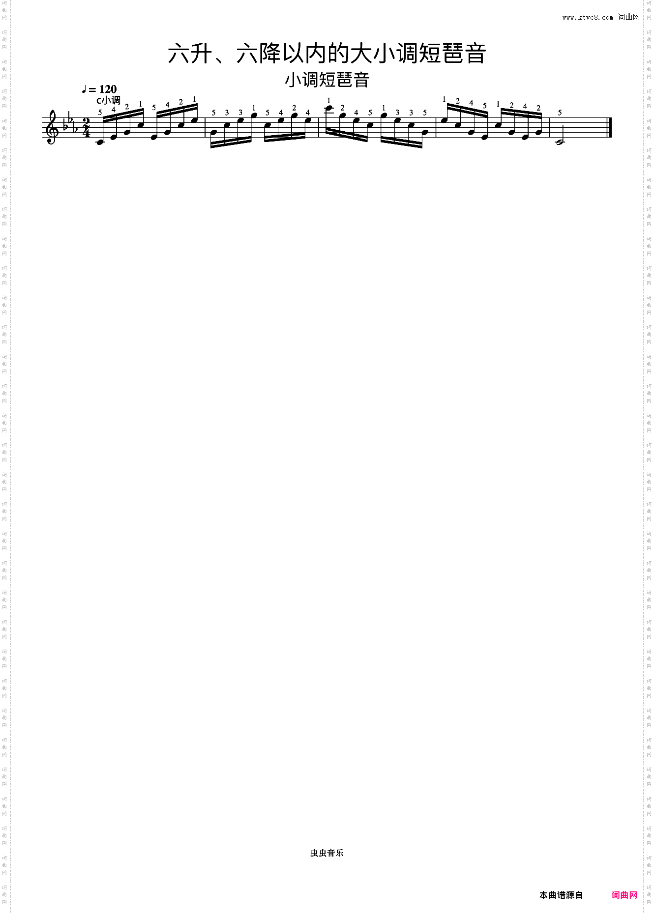 六升、六降以内的大小调短琶音24《什密特钢琴手指练习》