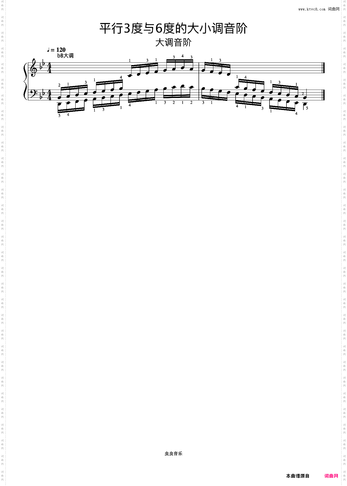 平行3度与6度的大小调音阶12-2《什密特钢琴手指练习》