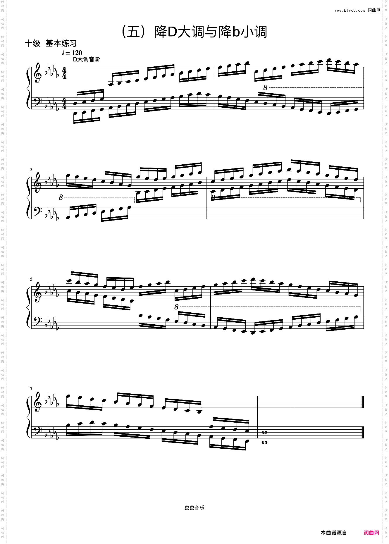 10级 降D大调音阶《音协钢琴考级曲目 9-10级》