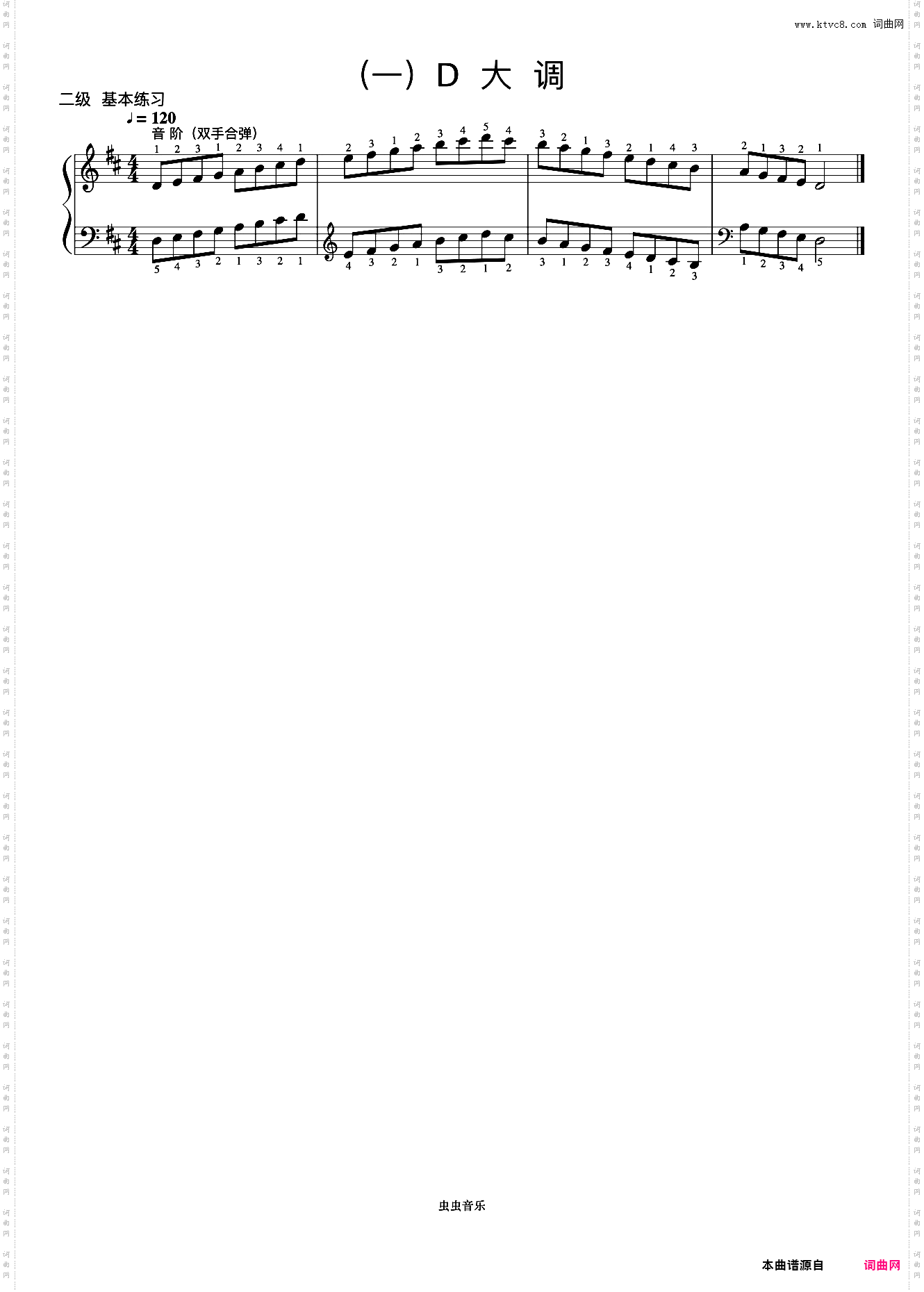 2级 D大调音阶《音协钢琴考级曲目 1-5级》