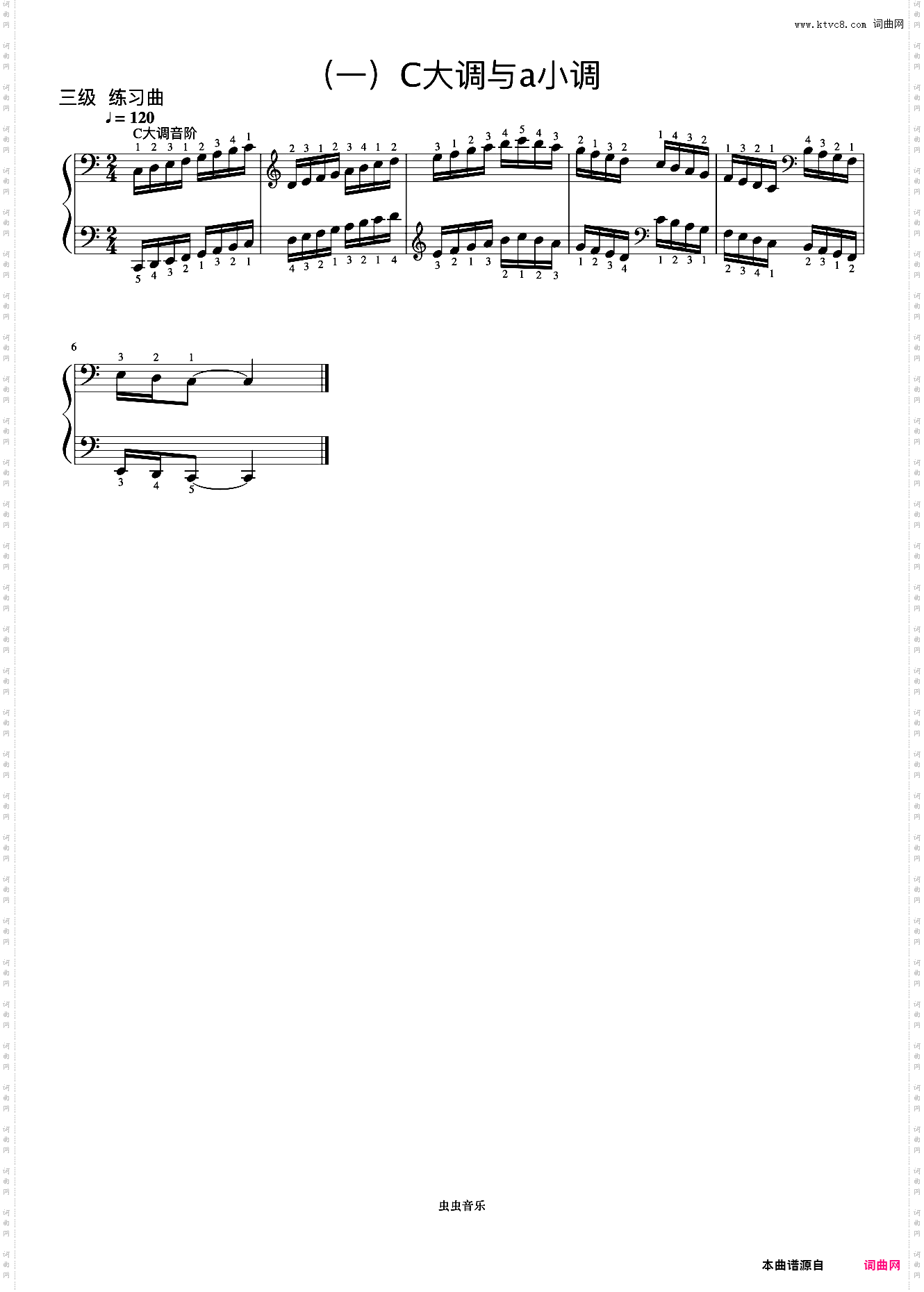 3级 C大调音阶《音协钢琴考级曲目 1-5级》