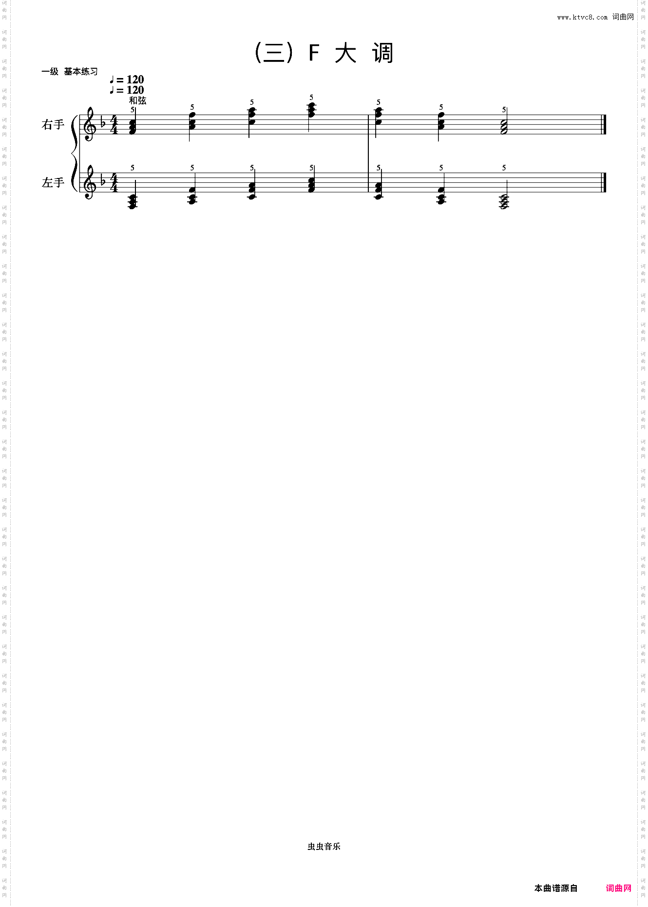 1级 F大调和弦《音协钢琴考级曲目 1-5级》