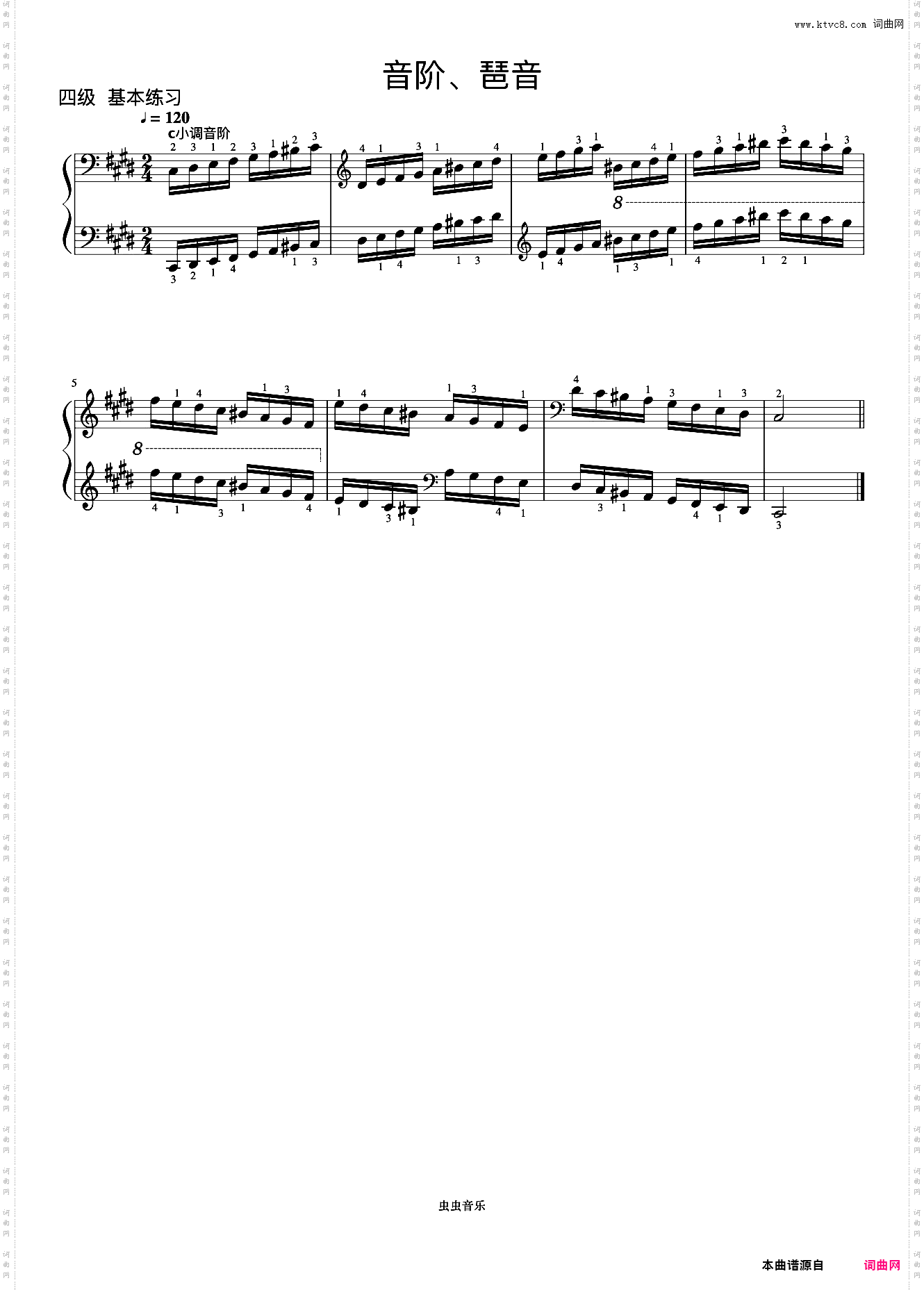 4级 升c小调音阶《中国院钢琴考级曲目》