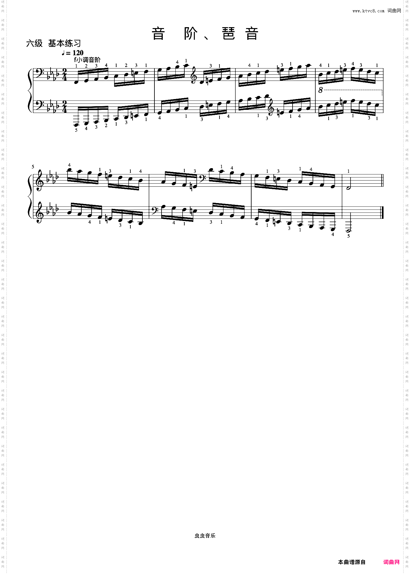 6级 f小调音阶《中国院钢琴考级曲目》
