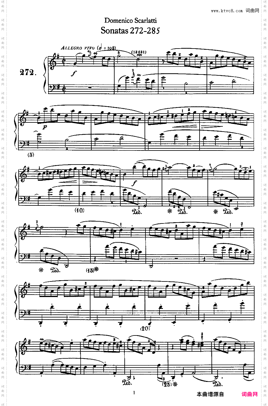 500首钢琴奏鸣曲共33册Scarlatti Sonatas 272-285