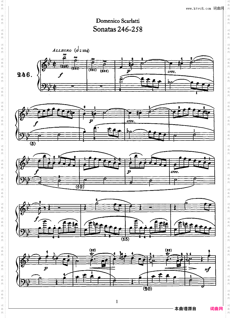 500首钢琴奏鸣曲共33册Scarlatti Sonatas 246-258