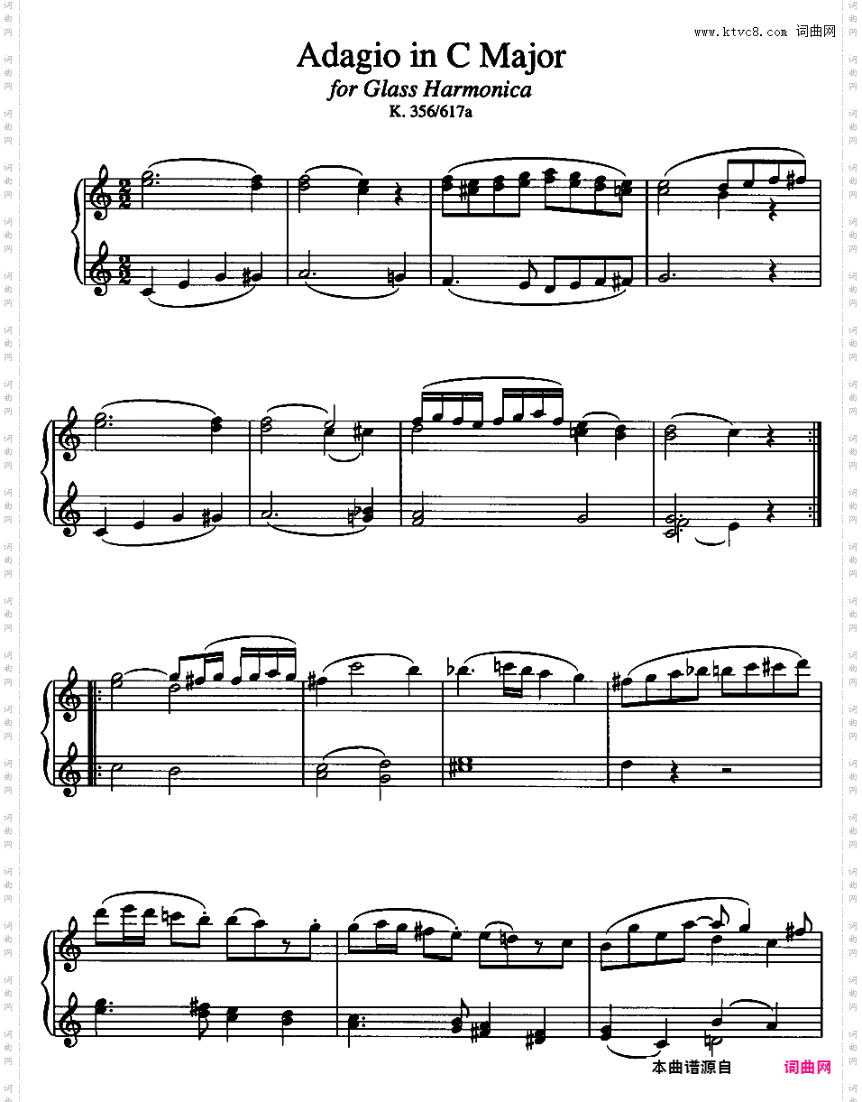 C大调柔板 Adagio in C Major K·356/617a