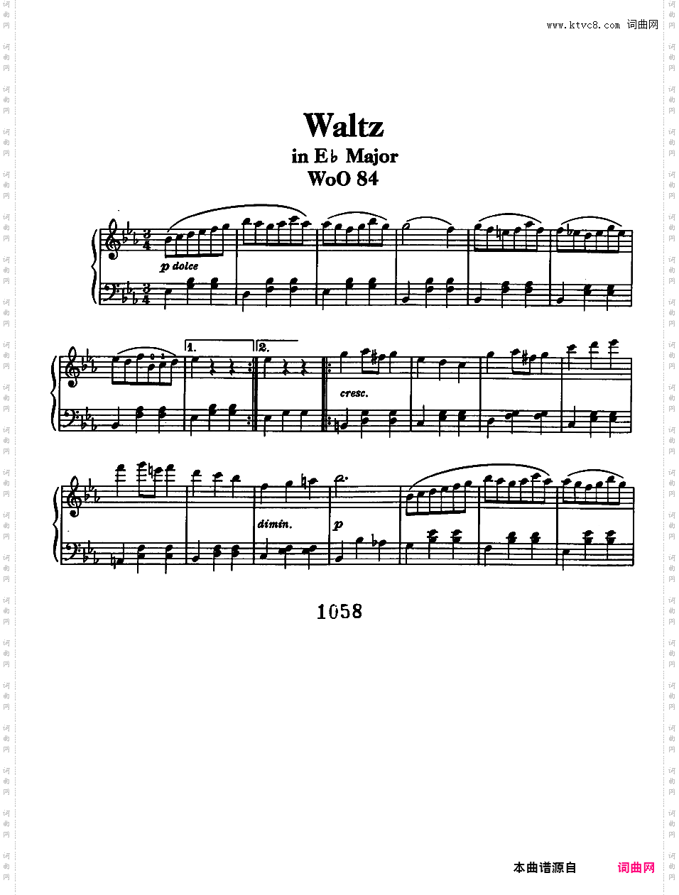 2首圆舞曲 Waltz WoO 84 & Waltz WoO 85Beethoven woo84 Waltz in Eb