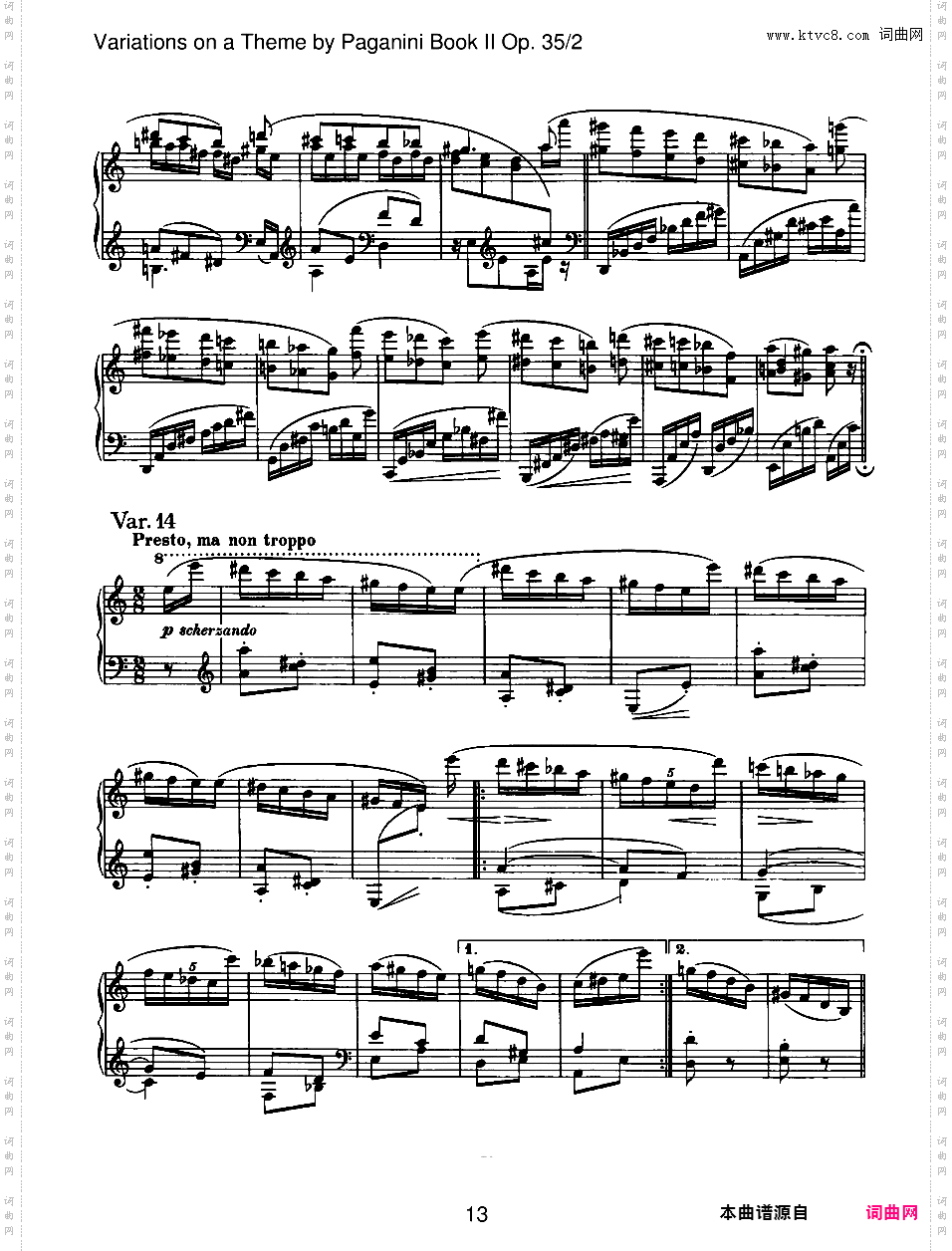 帕格尼尼主题变奏曲 Variations on a Theme by Paganini Op·35Brahms op035n2 Variations on a Theme by Paganini Book II