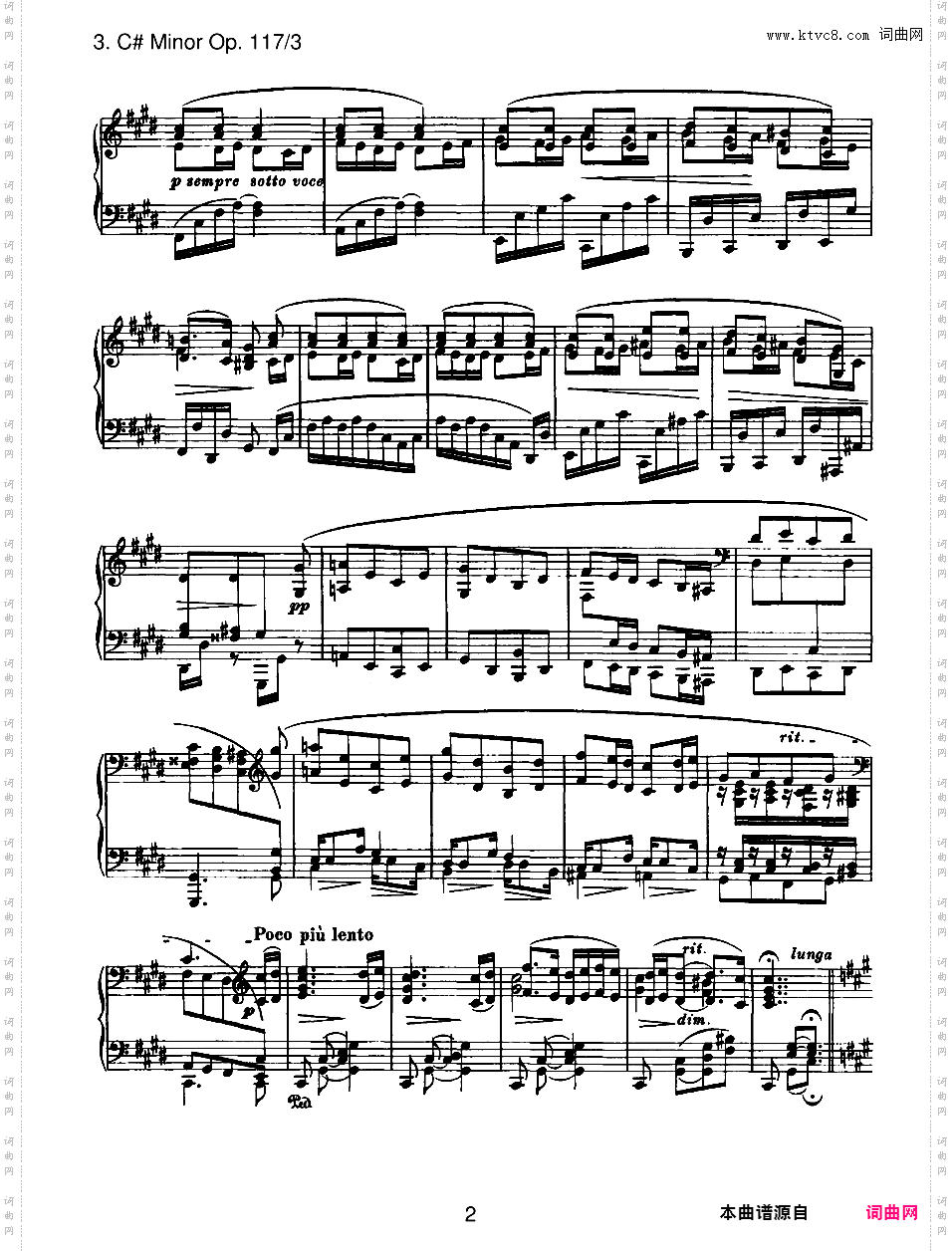 3首间奏曲 3 Intermezzi Op·117Brahms op117n3 Intermezzo in c#